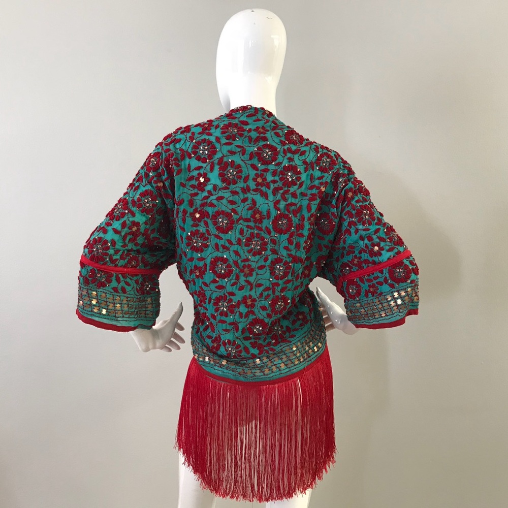 Beautiful Embroidered Fringe Blue Robe/Jacket - Picture 4 of 8